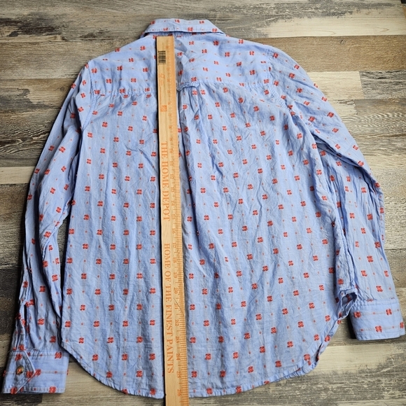 Maeve by Anthro Women's 6 Blue Cotton Button Down Red Embroidery Dots - Picture 5 of 11